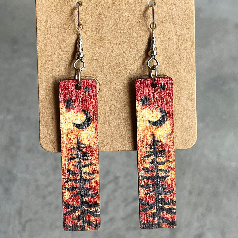 Wholesale 2pairs/pack Night Forest Wooden Earrings